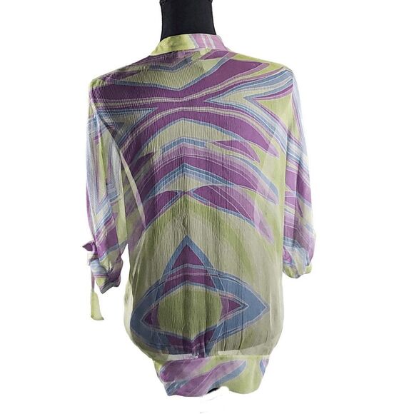 Arden B Purple Green 100% Silk Button Front Top Size L - Picture 2 of 7